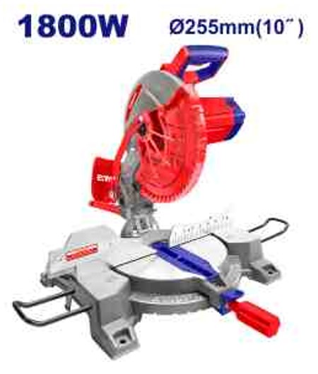 1800W Sliding Mitre Saw 255mm Blade Large Cutting Capacities 0–45° Mitre Bevel Left with Extensions